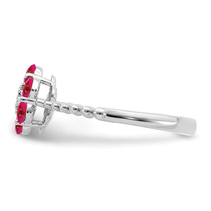 14k White Gold Ruby and Real Diamond Floral Ring