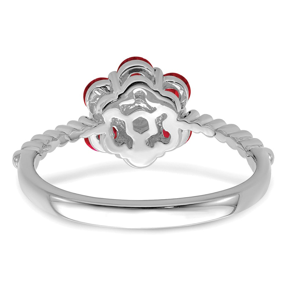 14k White Gold Ruby and Real Diamond Floral Ring