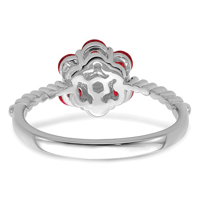 14k White Gold Ruby and Real Diamond Floral Ring