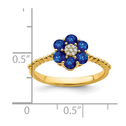 14K Yellow Gold Sapphire and Real Diamond Floral Ring