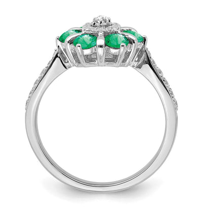 14k White Gold Emerald and Real Diamond Floral Ring