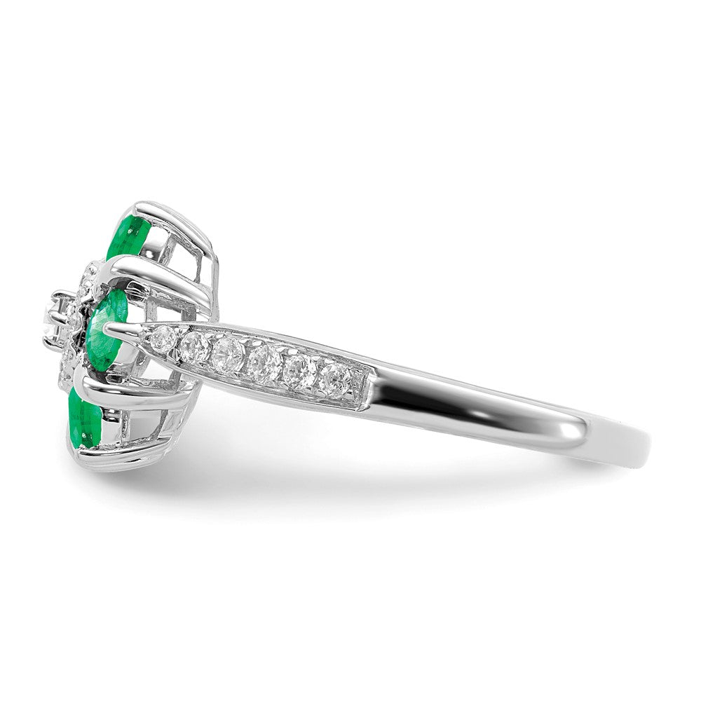 14k White Gold Emerald and Real Diamond Floral Ring