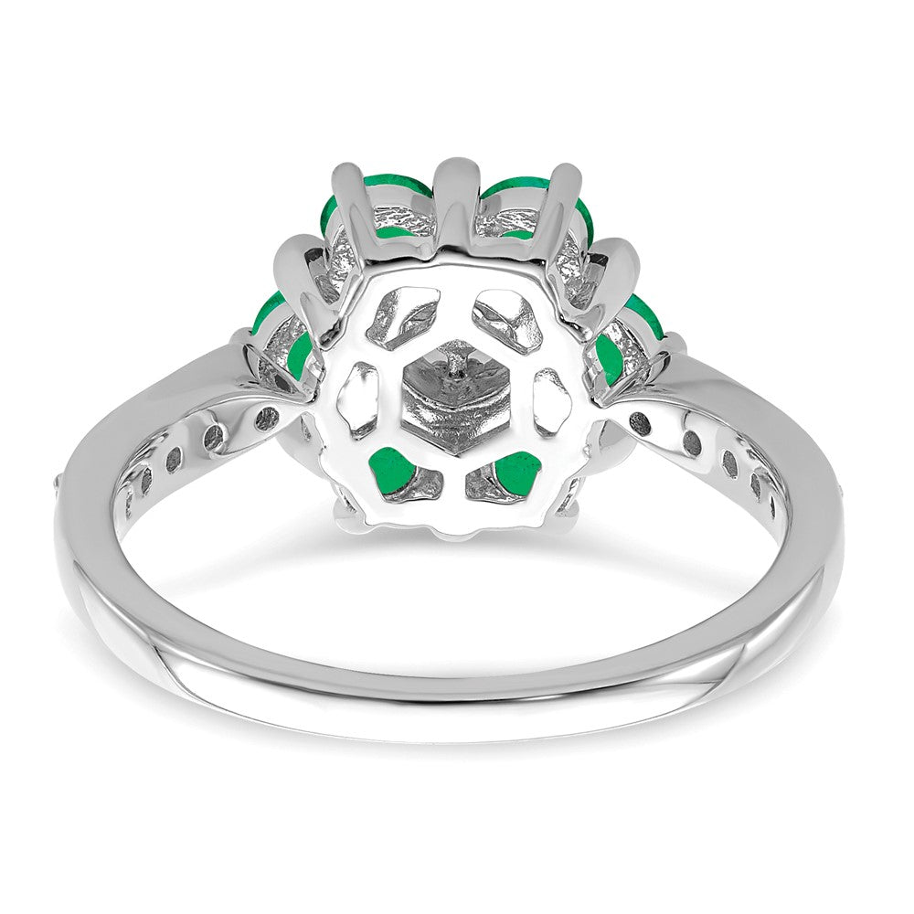 14k White Gold Emerald and Real Diamond Floral Ring