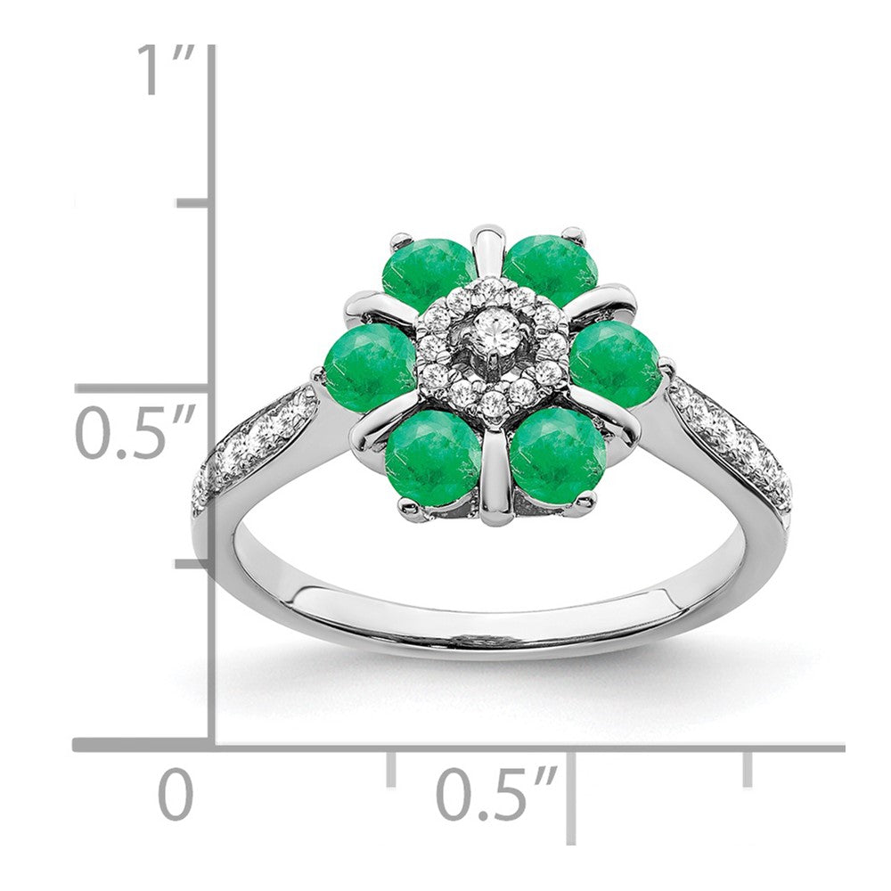 14k White Gold Emerald and Real Diamond Floral Ring