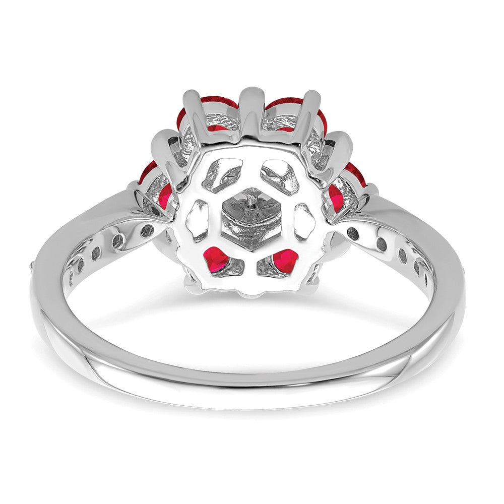 14k White Gold Ruby and Real Diamond Floral Ring
