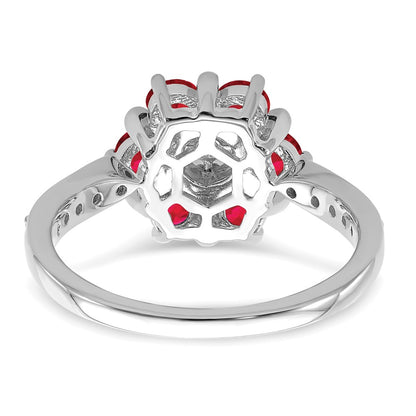 14k White Gold Ruby and Real Diamond Floral Ring