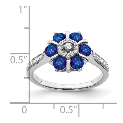 14k White Gold Sapphire and Real Diamond Floral Ring