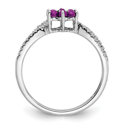 Solid 14k White Gold Simulated Amethyst and CZ Floral Ring