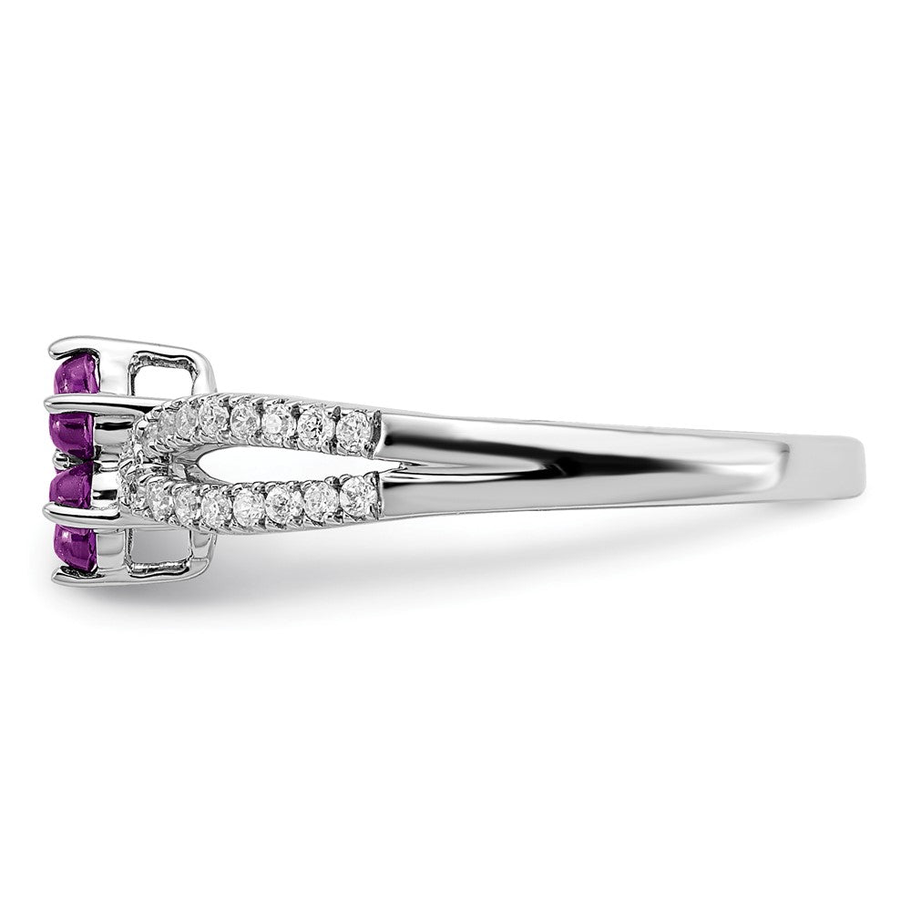 Solid 14k White Gold Simulated Amethyst and CZ Floral Ring