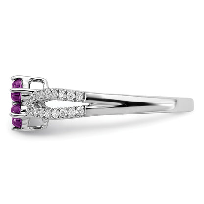 Solid 14k White Gold Simulated Amethyst and CZ Floral Ring