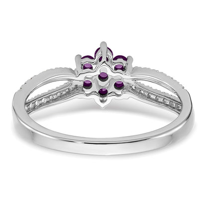 14k White Gold Amethyst and Real Diamond Floral Ring