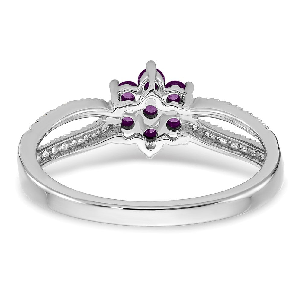 Solid 14k White Gold Simulated Amethyst and CZ Floral Ring