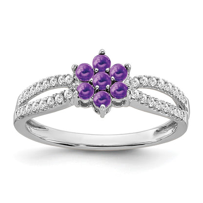 14k White Gold Amethyst and Real Diamond Floral Ring