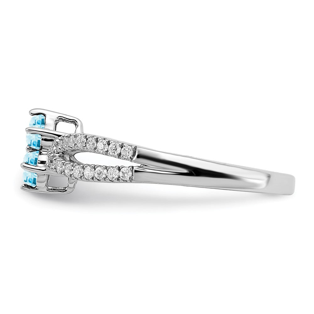 14k White Gold Blue Topaz and Real Diamond Floral Ring