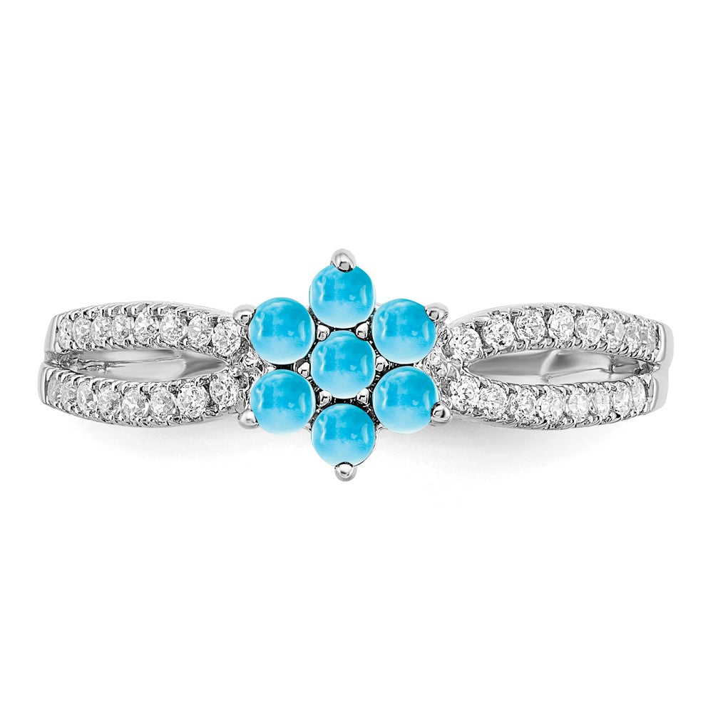 14k White Gold Blue Topaz and Real Diamond Floral Ring
