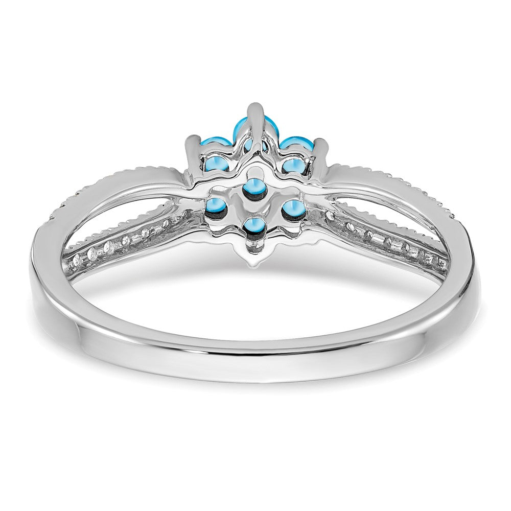 14k White Gold Blue Topaz and Real Diamond Floral Ring