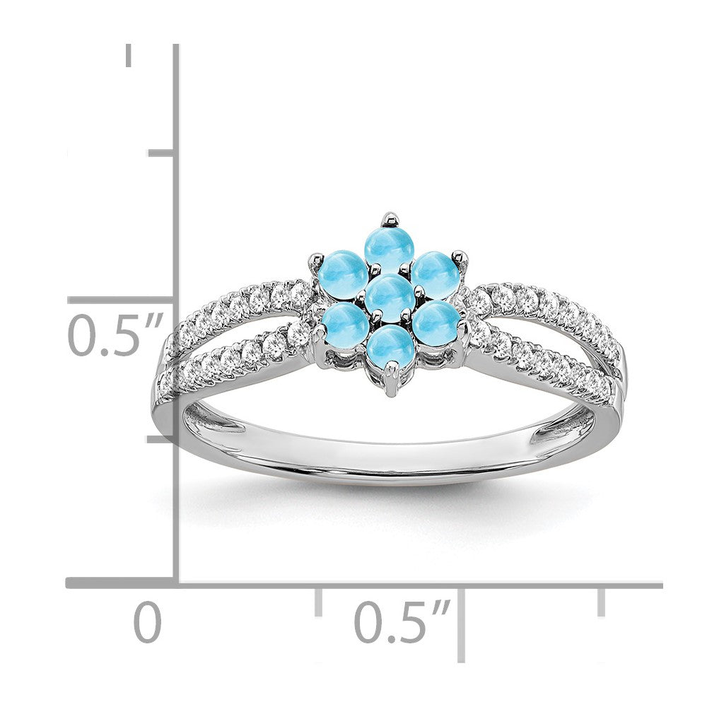 14k White Gold Blue Topaz and Real Diamond Floral Ring