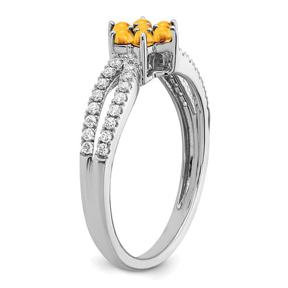 14k White Gold Citrine and Real Diamond Floral Ring