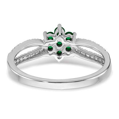 14k White Gold Emerald and Real Diamond Floral Ring