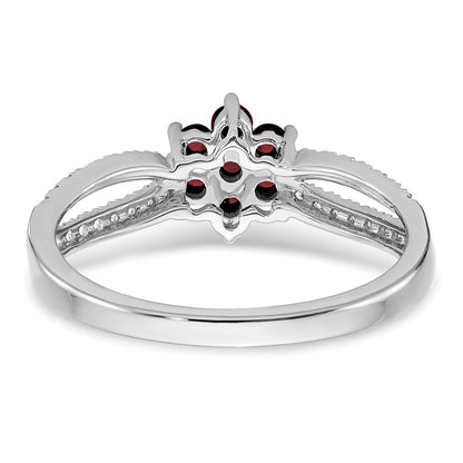 14k White Gold Garnet and Real Diamond Floral Ring