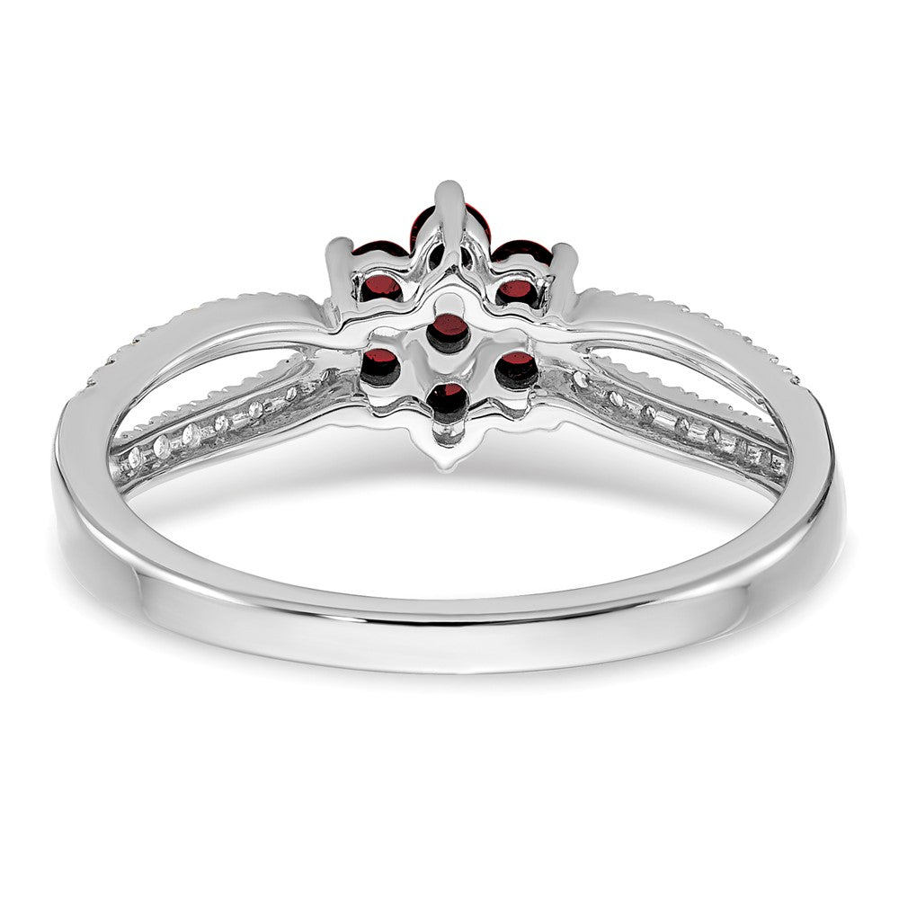 Solid 14k White Gold Simulated Garnet and CZ Floral Ring