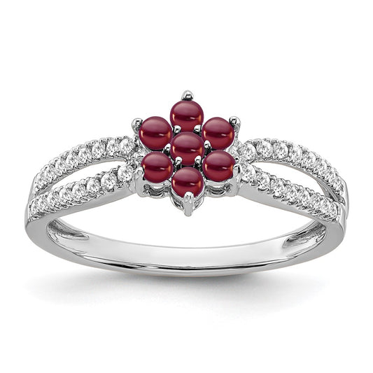 14k White Gold Garnet and Real Diamond Floral Ring
