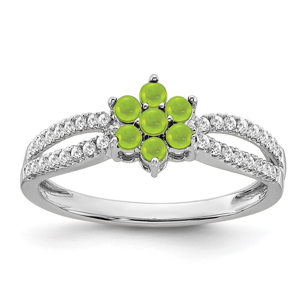 14k White Gold Peridot and Real Diamond Floral Ring