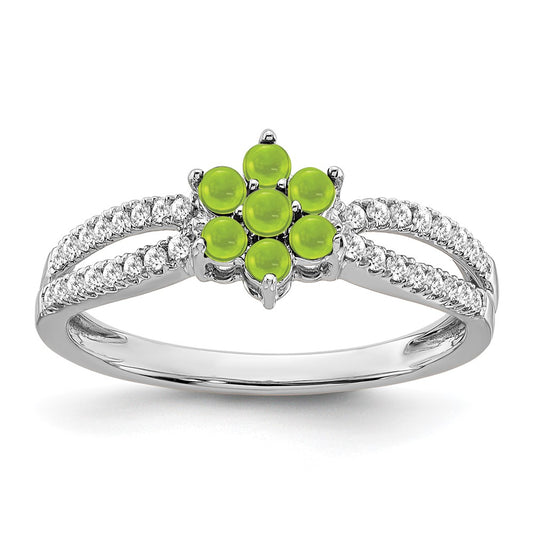 14k White Gold Peridot and Real Diamond Floral Ring