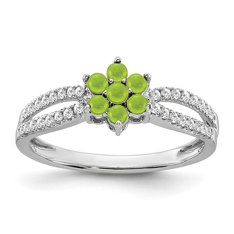 14k White Gold Peridot and Real Diamond Floral Ring