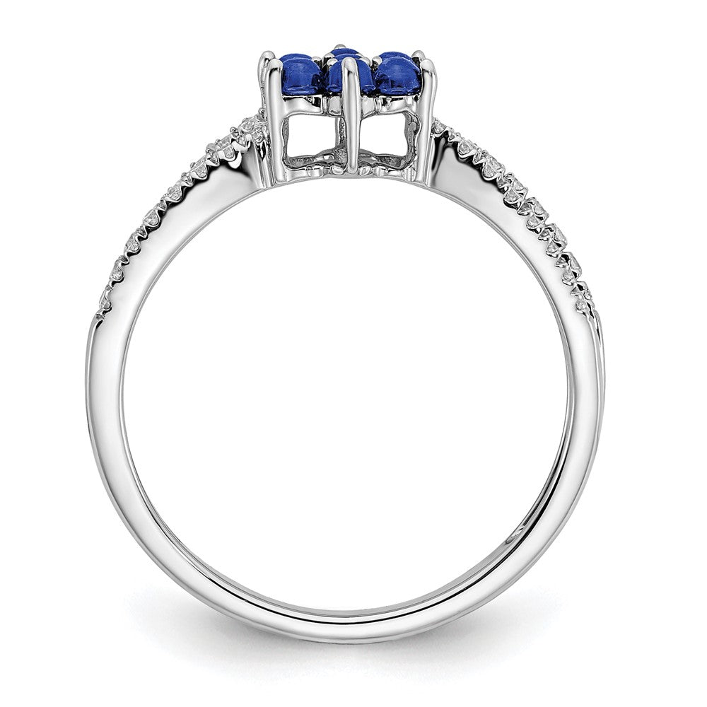 14k White Gold Sapphire and Real Diamond Floral Ring