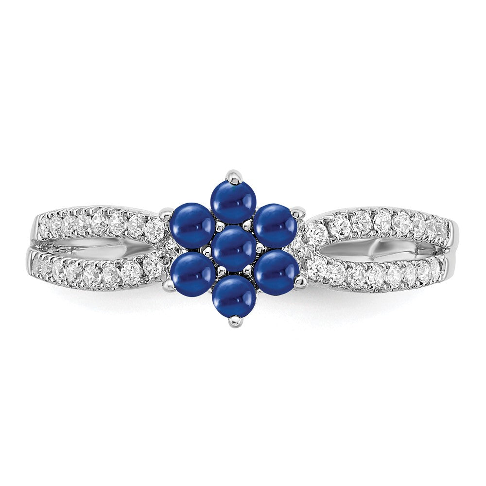 14k White Gold Sapphire and Real Diamond Floral Ring