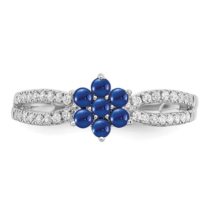14k White Gold Sapphire and Real Diamond Floral Ring