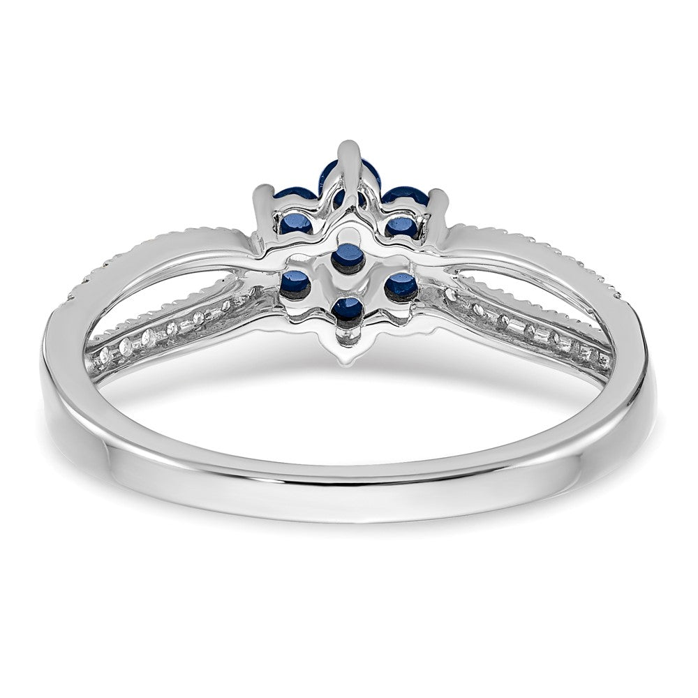 14k White Gold Sapphire and Real Diamond Floral Ring