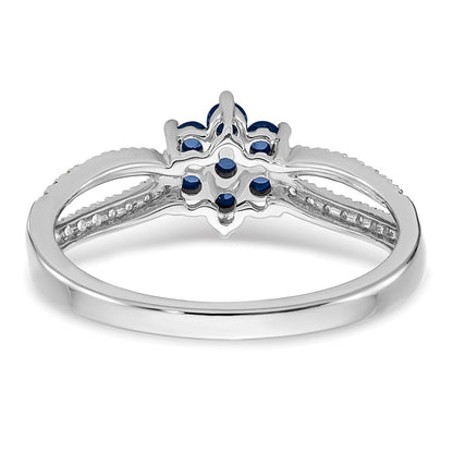 14k White Gold Sapphire and Real Diamond Floral Ring