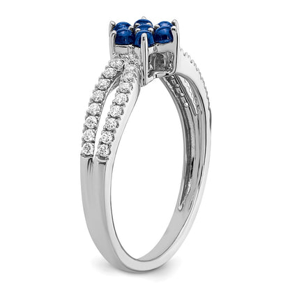 14k White Gold Sapphire and Real Diamond Floral Ring