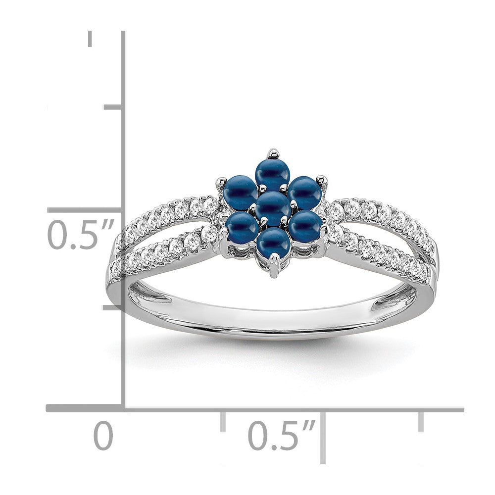 14k White Gold Sapphire and Real Diamond Floral Ring