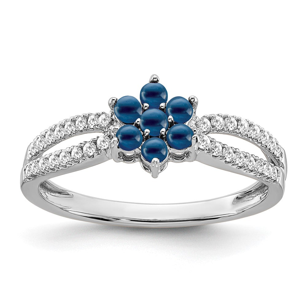14k White Gold Sapphire and Real Diamond Floral Ring