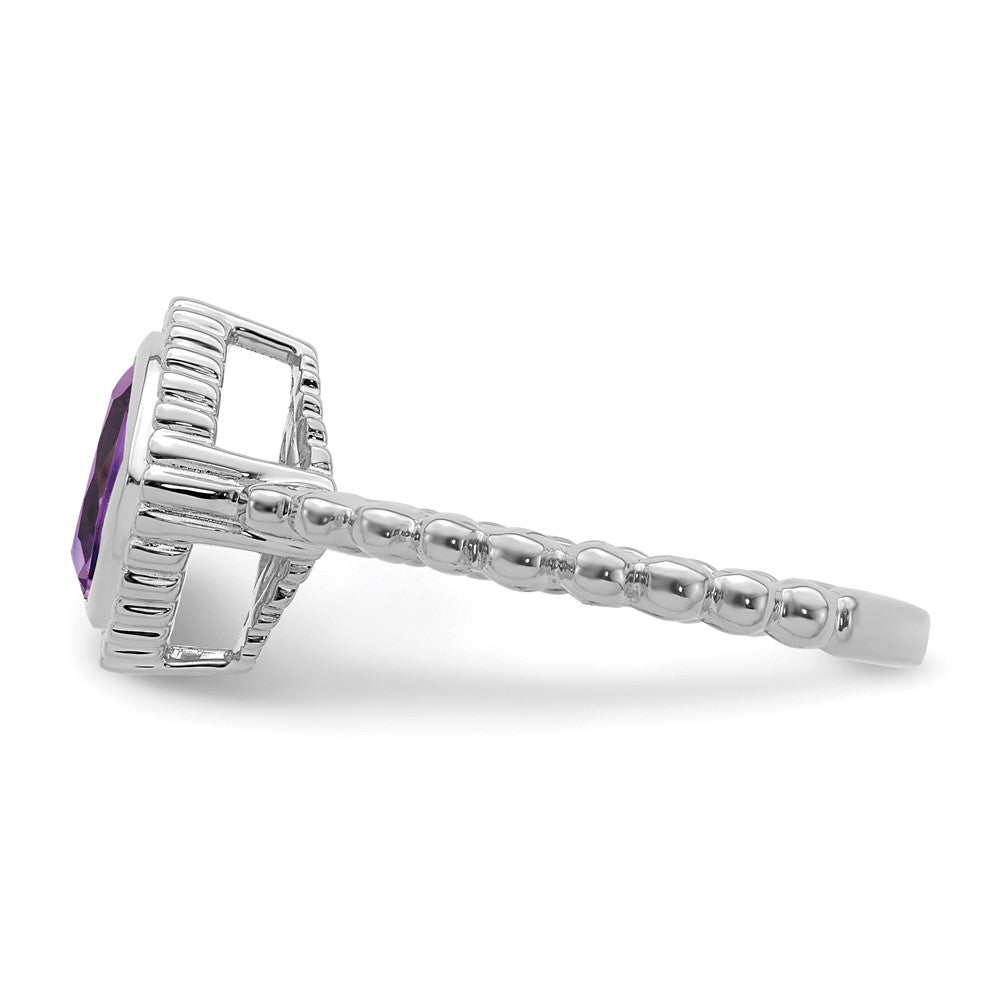 Solid 14k White Gold Cushion Simulated Amethyst Ring