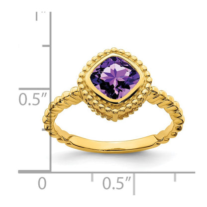 14K Yellow Gold Cushion Amethyst Ring