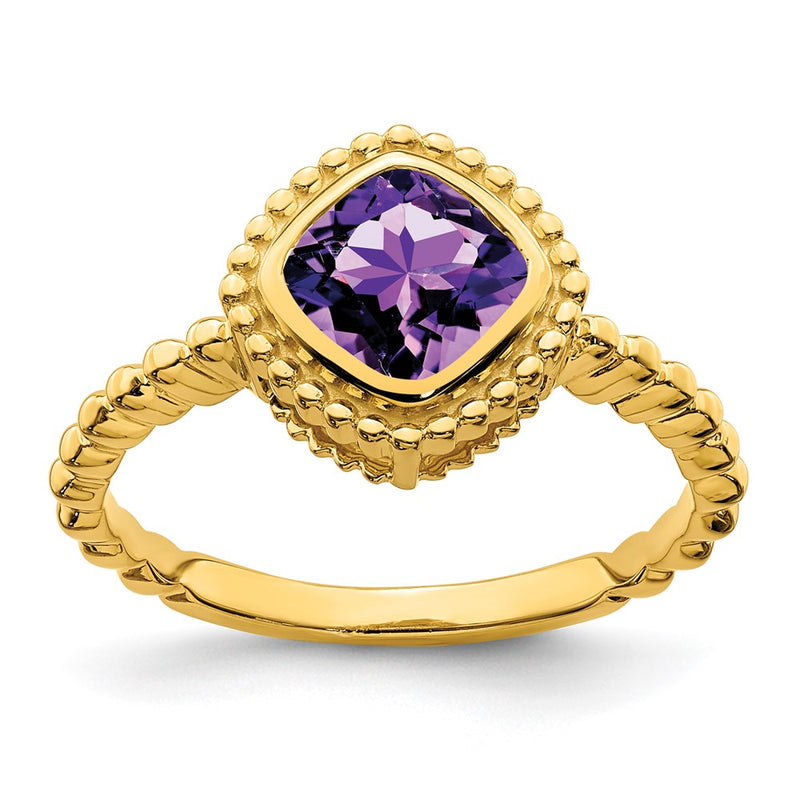 14K Yellow Gold Cushion Amethyst Ring