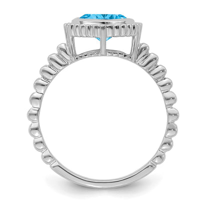 14k White Gold Cushion Blue Topaz Ring