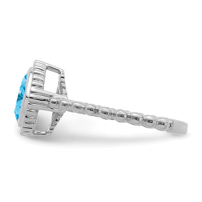 14k White Gold Cushion Blue Topaz Ring