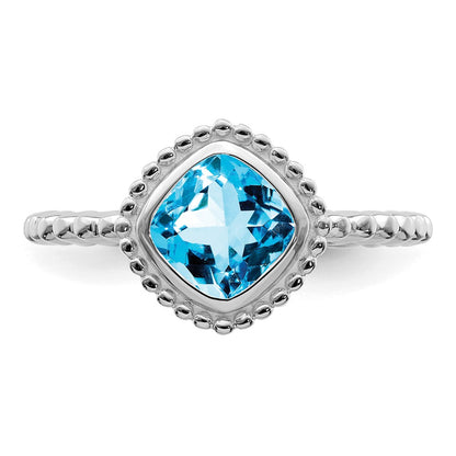 14k White Gold Cushion Blue Topaz Ring