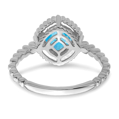 14k White Gold Cushion Blue Topaz Ring
