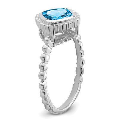14k White Gold Cushion Blue Topaz Ring