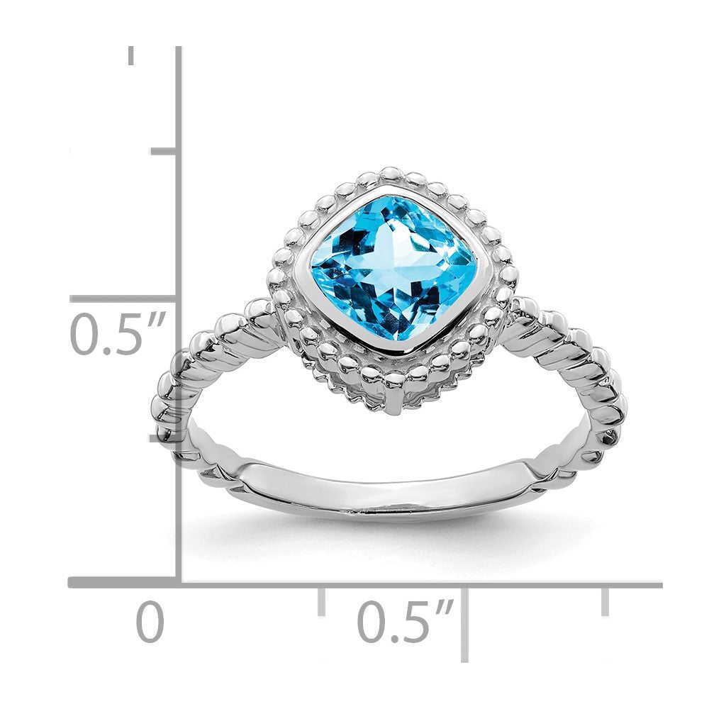 14k White Gold Cushion Blue Topaz Ring