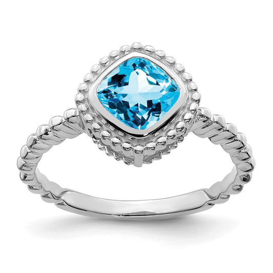 14k White Gold Cushion Blue Topaz Ring