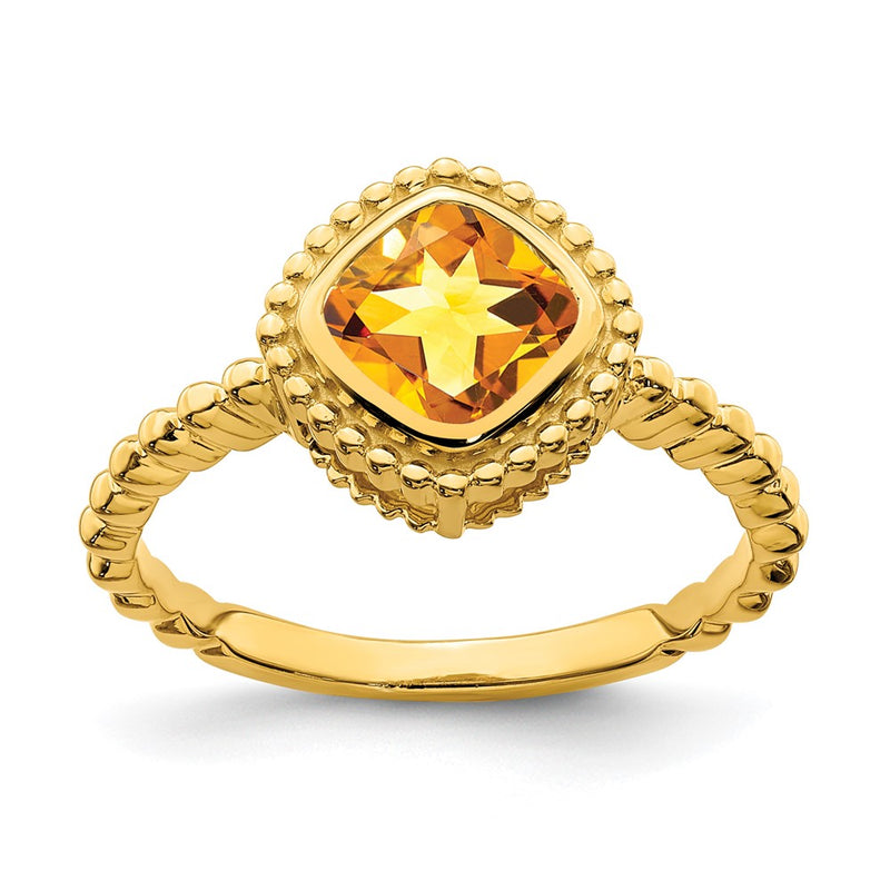 Solid 14k Yellow Gold Cushion Simulated Citrine Ring
