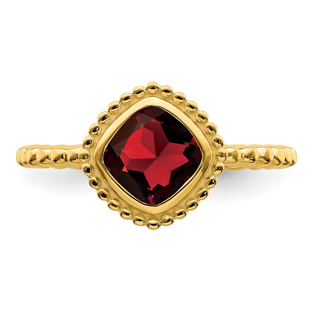 14K Yellow Gold Cushion Garnet Ring