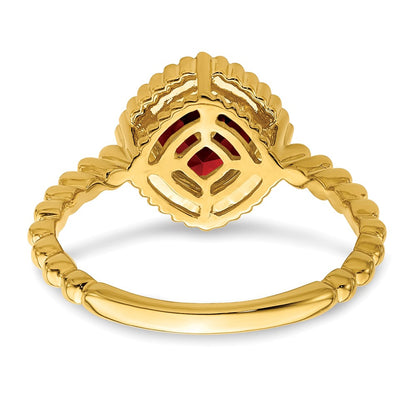 14K Yellow Gold Cushion Garnet Ring